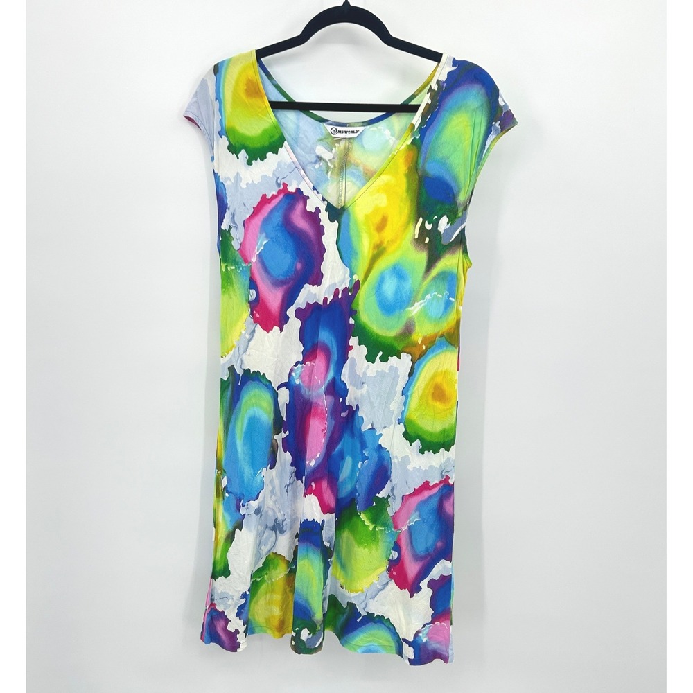 Jams World Neptune Bliss Abstract Watercolor Shift Dress‎ XL Multicolor Hawaii
